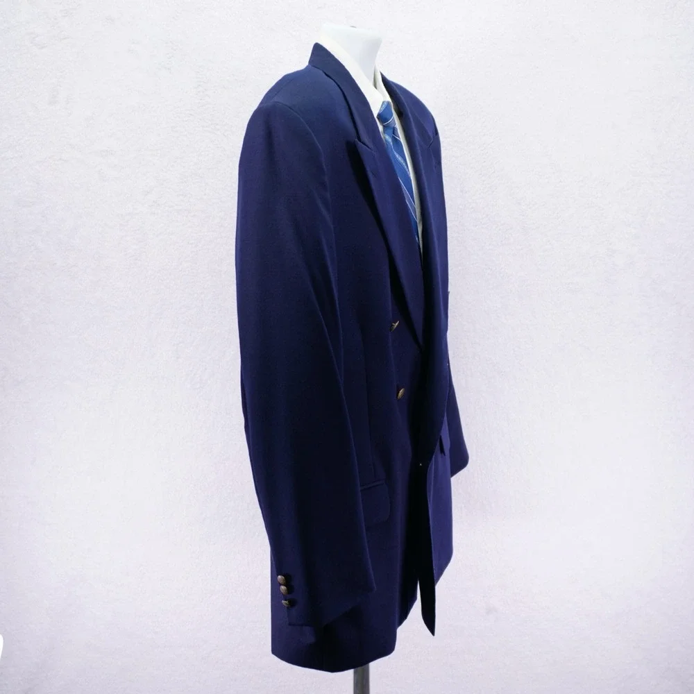 Oscar De La Renta Blue Wool 6 Gold Button Peak‎ Lapel Blazer 44L / Slim Fit 46L